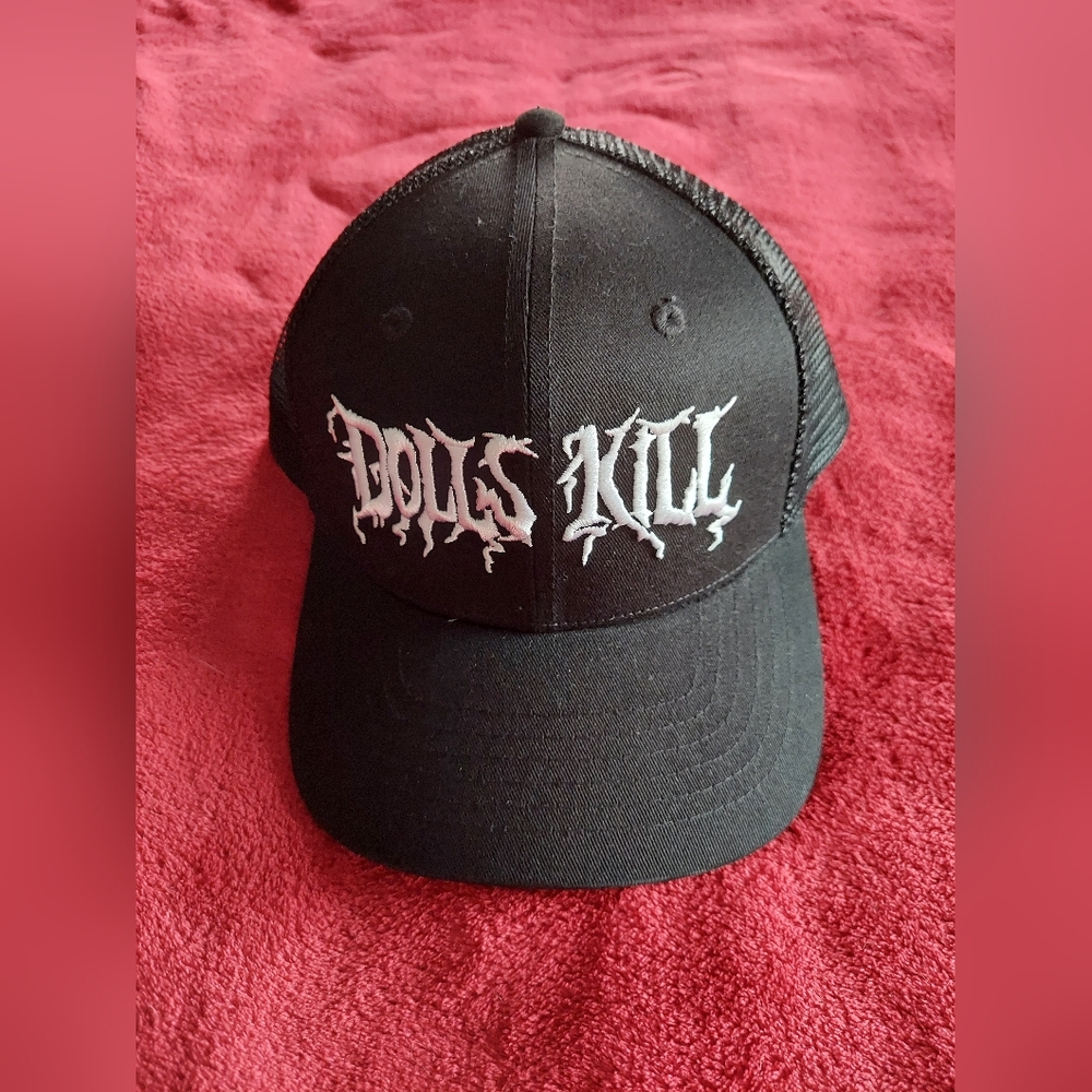 Dolls Kill Black and White Logo Trucker Hat